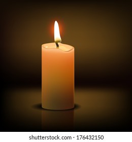 Beautiful Isolated realistic candle at dark. Vector illustration