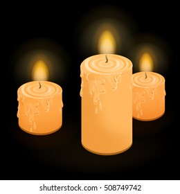 Beautiful Isolated realistic candles at dark. Vector illustration. Candle. Stock vector illustration EPS 10. 