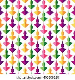 Beautiful isolated silhouette Buddha head. Abstract creative seamless pattern. Vector illustration with Buddhist symbol in seamless ornament. Oriental style Design background. Buddha colorful pattern