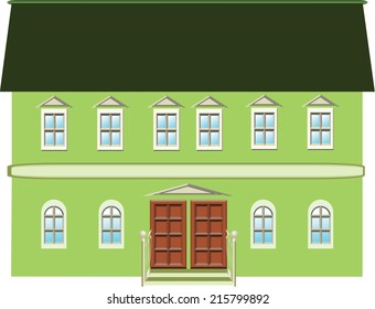  A beautiful isolated single retro building with door and windows.