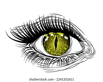 hermosa ilustración vectorial aislada de ojo humano realista con iris de serpiente reptil.