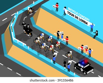 beautiful isometric design of cycling race on the mountain, cycling race design concept