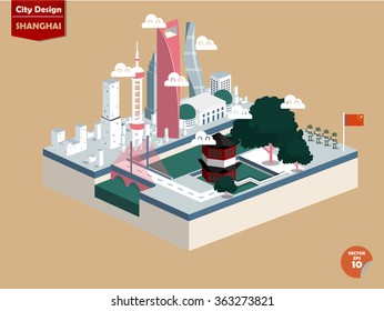 beautiful isometric design vector of Shanghai city China,Shanghai city design in perspective,cute design of Shanghai city