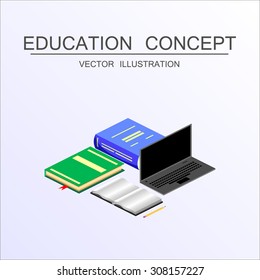 Beautiful isometric education and graduation vector illustration concept. 3d back to school background in flat style