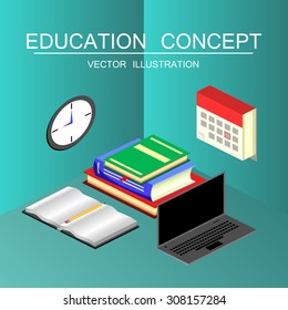 Beautiful isometric education and graduation vector illustration concept. 3d back to school background in flat style