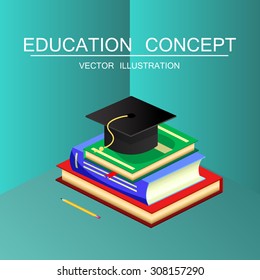 Beautiful isometric education and graduation vector illustration concept. 3d back to school background in flat style