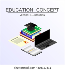 Beautiful isometric education and graduation vector illustration concept. 3d back to school background in flat style