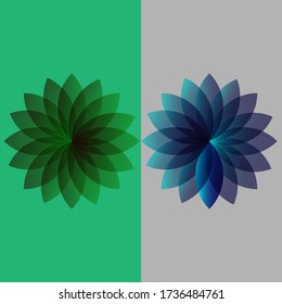 Beautiful Isometric Flower Design Created Using Blue & Green Colour