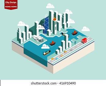 beautiful isometric style design concept of Hong Kong city