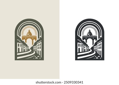 Beautiful Italian countryside landscape logo, emblem, print, sticker. Modern vector illustration, cut out	
