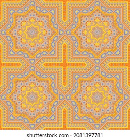 Beautiful italian maiolica tile seamless pattern. Ethnic geometric vector elements. Tapis print design. Stylized italian mayolica tilework repeating pattern. Floor decor graphic design.
