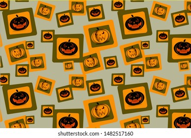 Beautiful jack o’ lantern or pumpkin lighter icon random on the green background as wallpaper. Halloween vector illustration.