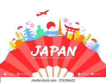 Beautiful Japan Travel Landmarks. Vector and Illustration.