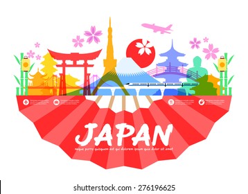 Beautiful Japan Travel Landmarks. Vector and Illustration.