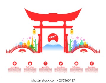 Beautiful Japan Travel Landmarks. Vector and Illustration.