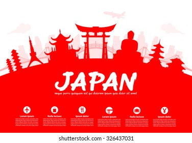 Beautiful Japan Travel Landmarks. Vector and Illustration.