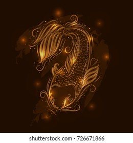 Beautiful japanese carp koi. Hand drawn vector illustration. Ethnic, boho, gypsy style. Asian spiritual symbol of luck and force.