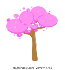 Beautiful Japanese cherry rosewood. Delicate pink flowers and sakura petals. Spring blooming. Seasonal phenomenon. Botanical ornament. Romantic atmosphere. Isolated white background.