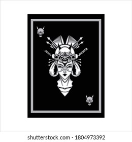 Beautiful Japanese Geisha Grasping, Vector illustration of flower and card design