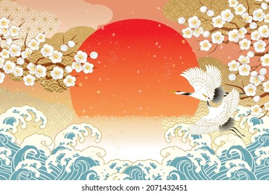 Beautiful Japanese pattern with a crane