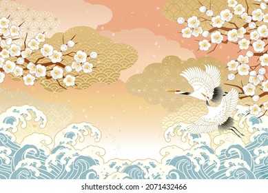 Beautiful Japanese pattern with a crane