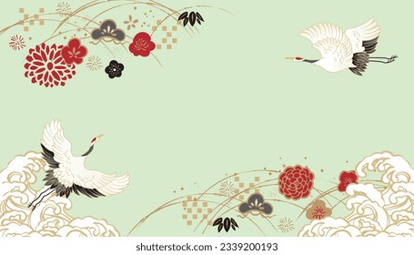 Beautiful Japanese pattern illustration with cranes