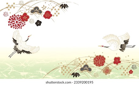 Beautiful Japanese pattern illustration with cranes