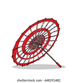 Beautiful Japanese umbrella. Vector illustration for a postcard or a poster. East and Asia. China and Japan. Fashion, style and travel.