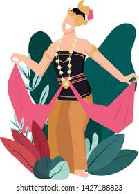 beautiful javanese woman wearing traditional dress and perform traditional dance from java indonesia vector illustration flat design, ancient indonesian character