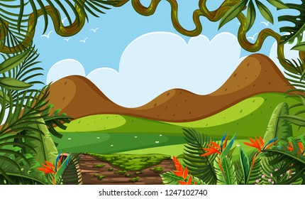 A beautiful jungle landscape illustration