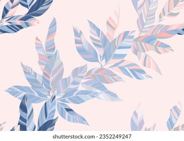 Beautiful jungle leafage seamless pattern design. Elegant botanical spring t shirt fabric print. Hawaiian bush branch foliage endless pattern. Tropical plant elements.