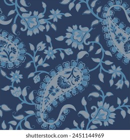 A beautiful and  kalamkari seamless pattern and batik print, paisely pattern and background.ajrakh pattern,
Seamless vector paisley pattern