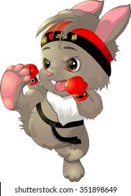 the beautiful karate bunny on white gloves and bandana