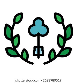 Beautiful key icon. Outline beautiful key vector icon color flat isolated