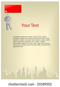 Beautiful key with label.  Vector illustration.