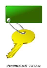 Beautiful key with label.  Vector illustration.