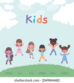 beautiful kids group on grass