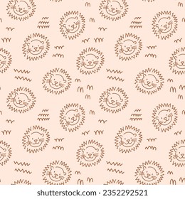Beautiful kids vector seamless pattern with cute hand drawn lion faces. Children stock illustratrion.