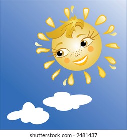 Beautiful and kind sun's smile. A vector.