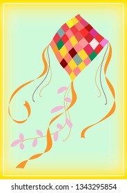 Beautiful kite flying. Vector illustration. makar sankranti holiday.