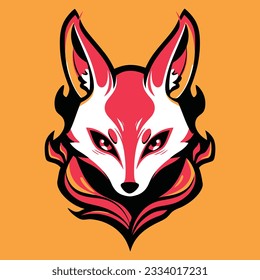 beautiful kitsune mask artwork with red an orange color. japanese mask