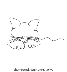 Un bonito gatito con está durmiendo dulcemente. Una línea continua. Ilustración vectorial dibujada con una sola línea.