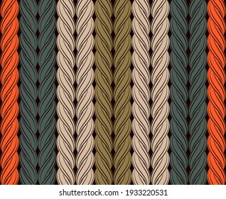 Beautiful knitted background, pigtail pattern, whip, waves, cord, abstract hand-drawn wave texture, wavy background. Colorful wave background.