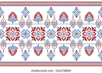 Beautiful knitted embroidery.geometric ethnic oriental pattern traditional on white background.Aztec style,abstract,vector,illustration.design for decoration,texture,fabric,clothing,wrapping,carpet.