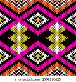 Beautiful knitted embroidery.geometric ethnic oriental pattern traditional on cream background.Aztec style,abstract,vector,illustration.design for texture,fabric,clothing,wrapping,fashion,carpet,print