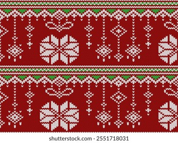 Beautiful knitted embroidery.geometric ethnic oriental pattern traditional on cream background.Aztec style,abstract,vector,illustration.design for texture,clothing,wrapping,fashion,print,Christmas