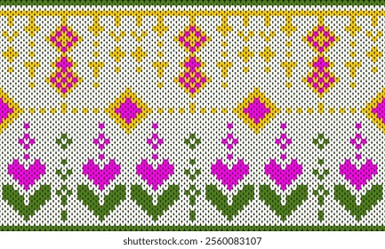 Beautiful knitted embroidery.geometric ethnic oriental pattern traditional on cream background.Aztec style,abstract,vector,illustration.design for texture,fabric,clothing,wrapping,fashion,carpet,print