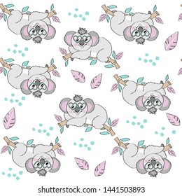 Beautiful koala on a white background seamless pattern