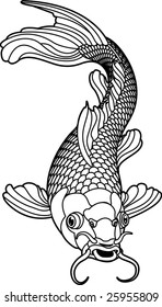 A beautiful koi carp fish illustration in monochrome. Symbol of love, friendship and prosperity