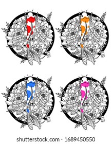 Beautiful koi fish with four different color graphic illustration.
